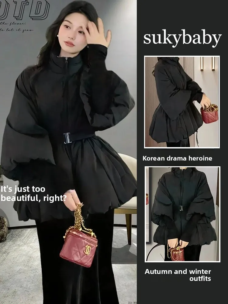 

Bla Lantern Sve Thiened Cotton Jaet Women's Winter Faion Ele Bread Coat Waist-Cinching Outerwear