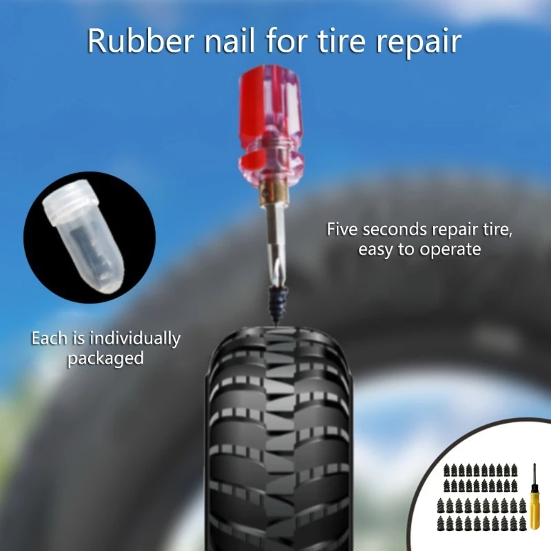 20/40Pcs Tyre Repair Kit Rubber Nails with Screwdriver, Self-Service Car Puncture Repair Kit for Motorcycles Car