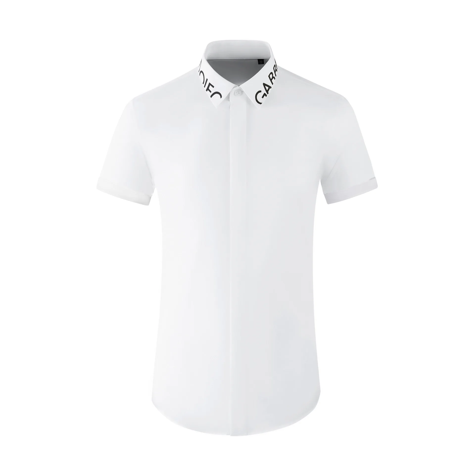 

Hot selling men's collar half letter printed short sleeved fashionable celebrity classic minimalist fit office wear