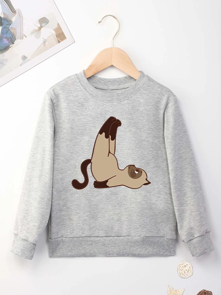 Siamese Cat Pattern Cute Baby Clothes Grey Long Sleeve Comfy Soft Unisex Sweatshirt Kawaii Harajuku Fashion Trend Kids Pullover