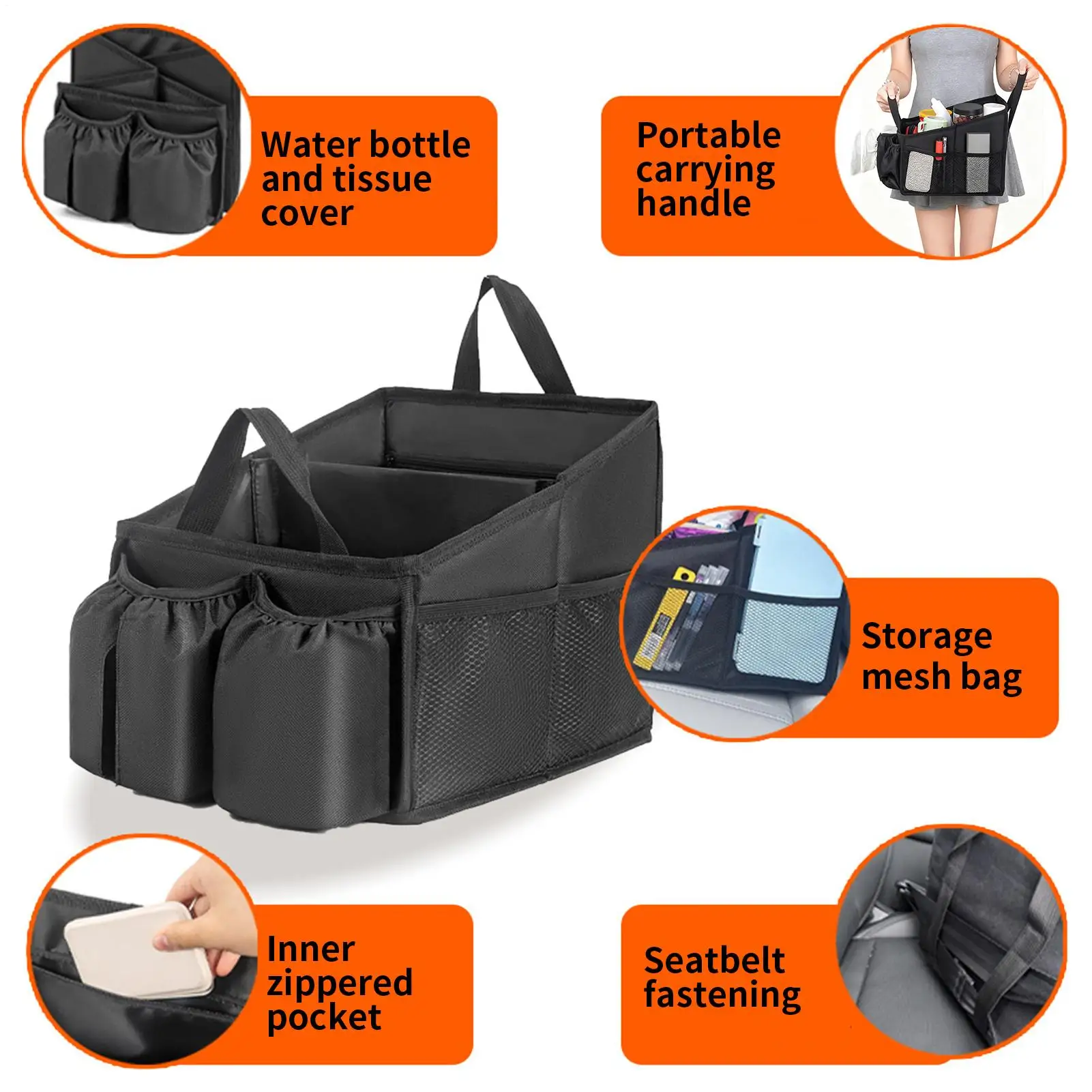 Car Seat Organizer Box Multi-Compartment Foldable Organization Caddy Interior Organizer Accessories For Toys Tissues Snacks