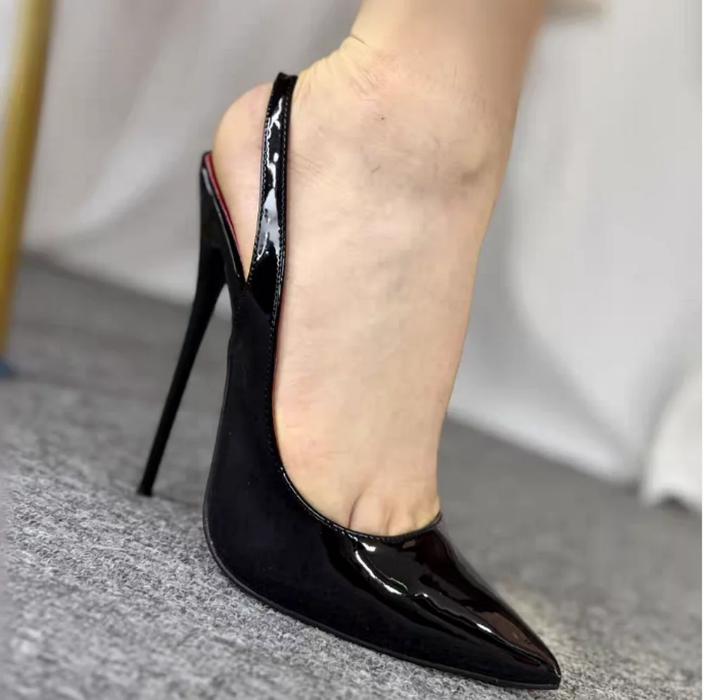 CACA-Escarpins à talons hauts en cuir verni pour femmes, chaussures de danse sexy, peu profondes, noires, livraison directe, 13cm