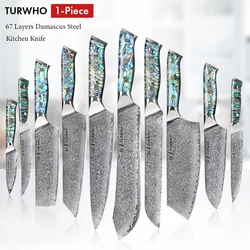 TURWHO Japanese 67 Layer Damascus Steel Kitchen Knives Abalone Handle Sharp Santoku Bread Steak Chef Knife Kitchen Cutting Tools