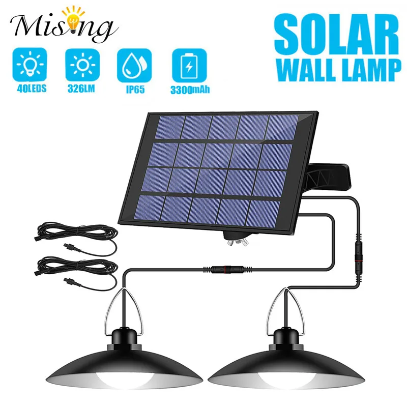 

Double Head Outdoor Solar Pendant Light IP67 Indoor Solar Lamp and Adjustable Solar Panel for Patio Camping Home Garden Yard