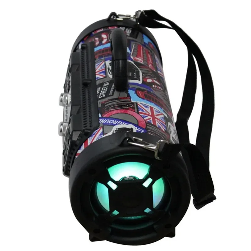 휴대용 야외 무선 블루투스 스피커, 멋진 그래피티, 힙합 스타일, 서브우퍼 지지대 마이크, TF 카드, 음악 재생, 15W 강력