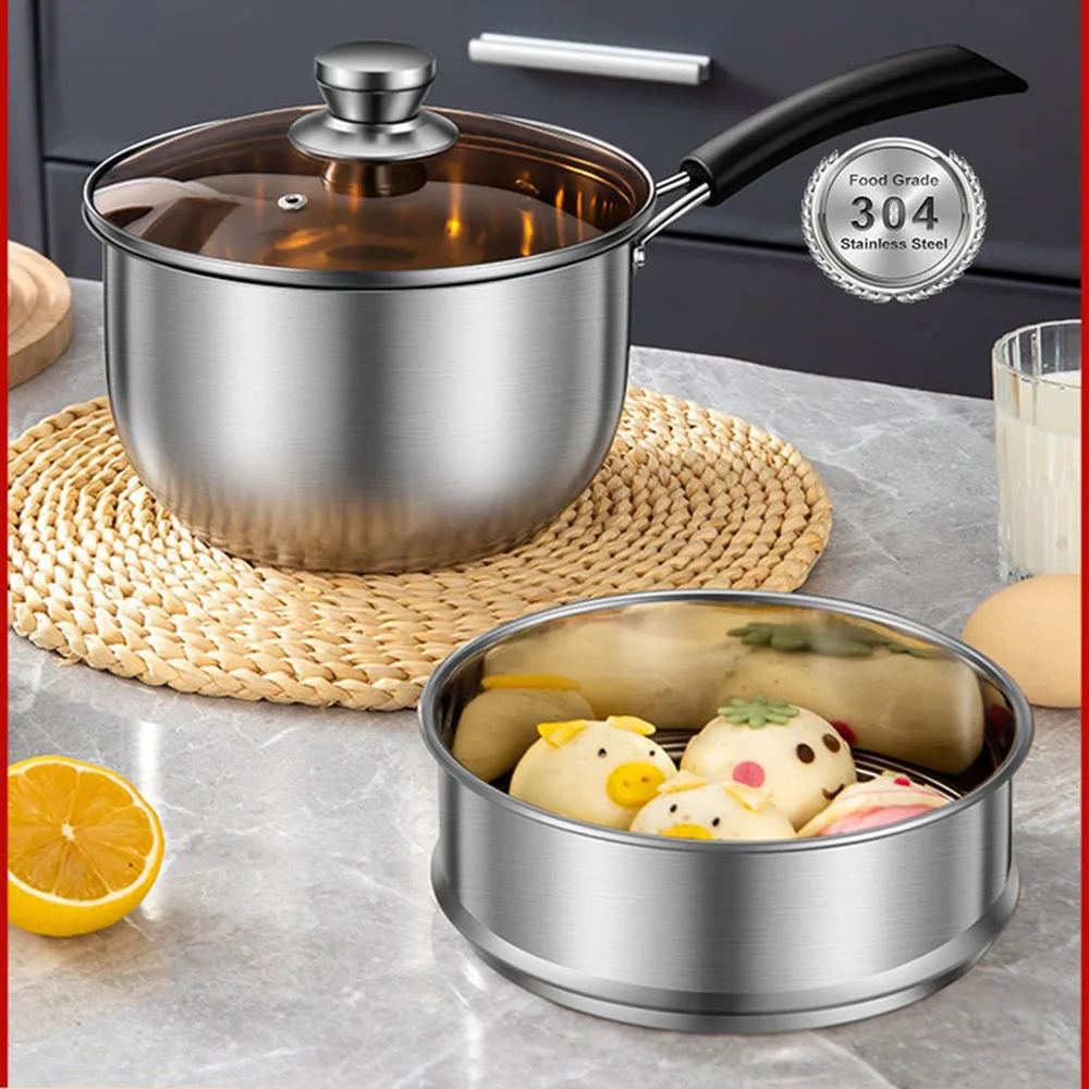 304 Stainless Steel Milk Pot,Steamer,Soup Pot,Thickened,Small Pot for Noodles,Mini Pot,Instant Noodle Pot,Baby Food Pot