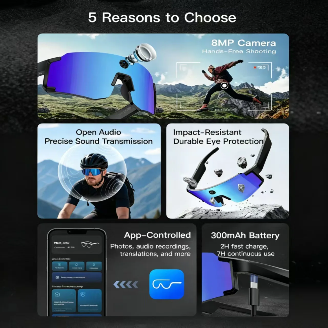 M14 Smart Glasses 800W Outdoor Sports Cycling Eye Protection Long-Lasting Battery Life Wireless Call AI Smart Glasses