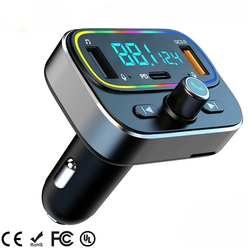 

T66RGB Bluetooth 5.0 FM Transmitter Dual Microphone QC3.0 PD20W Car MP3 Player Fast Charger Dual USB TF U Disk Music Player