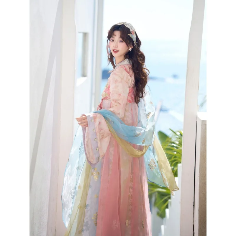 set-hanfu-rosa-stile-tang-per-donne-primavera-estate-con-ricami-iridescenti-sul-petto-ruqun-costume-cinese-antico-da-fata-per-uso-quotidiano