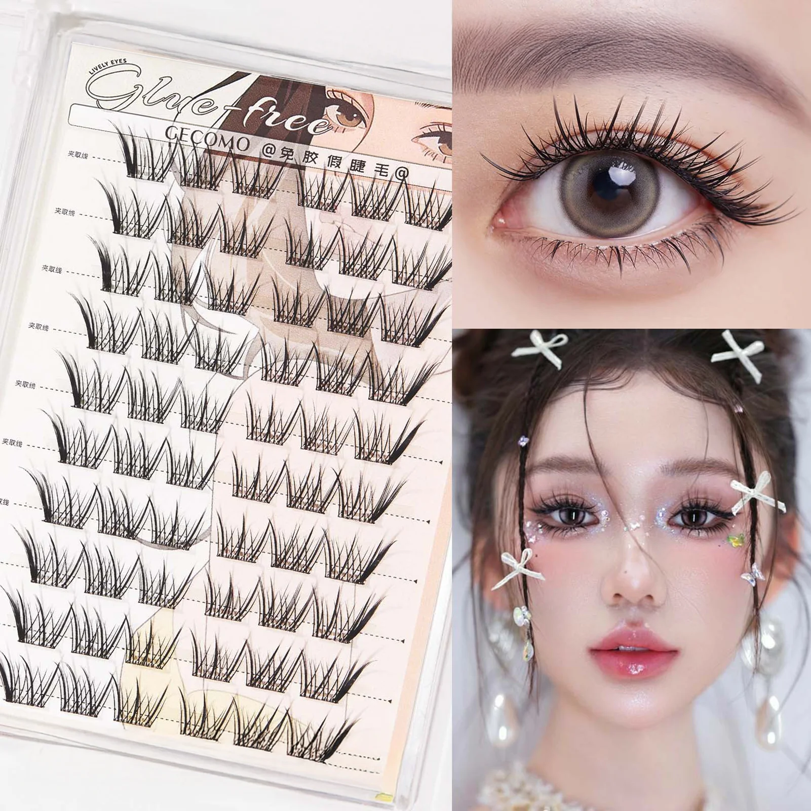 10-reihige natürliche koreanische Wimperncluster, dünne, flauschige Füchse, falsche Wimpern, Segmentierung, Comic-Wimpernverlängerung, perfektes Augen-Make-up