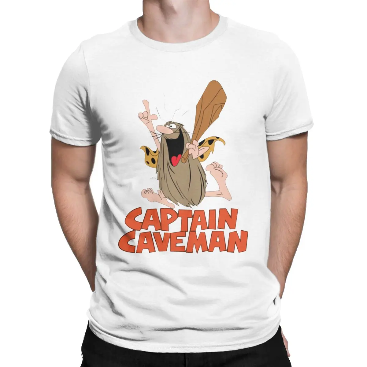 Captain Caveman Cavey T Shirt Men Cotton Humorous T-Shirts Round Collar 1980s Cartoon Tee Shirt Short Sleeve Clothes Printed