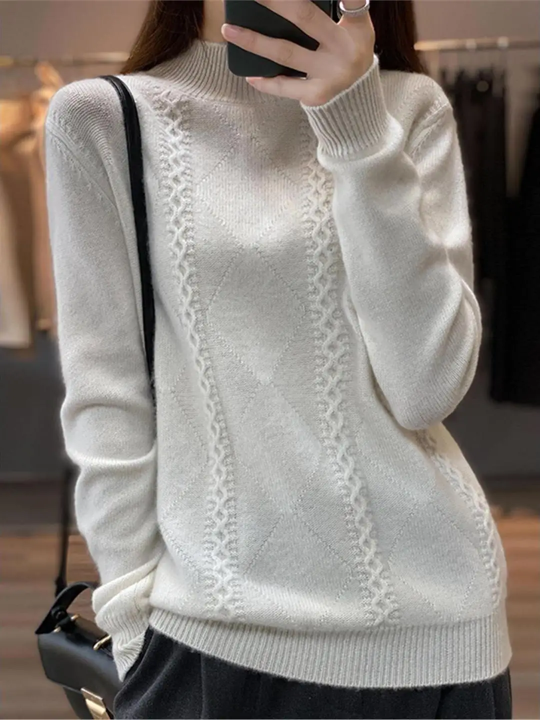 

Women's Loose Knitted Wool Sweater f High Collar Autumn Winter Faion Slimming Yarn Thi Long Sve Commute Sle