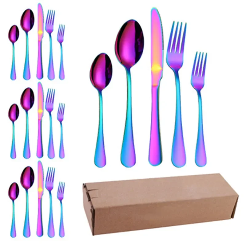 Dropshipping 20pcs Tableware Flatware Cutlery Set Stainless Steel Utensils Knife/Fork/Spoon Mirror Polished Dishwasher Safe