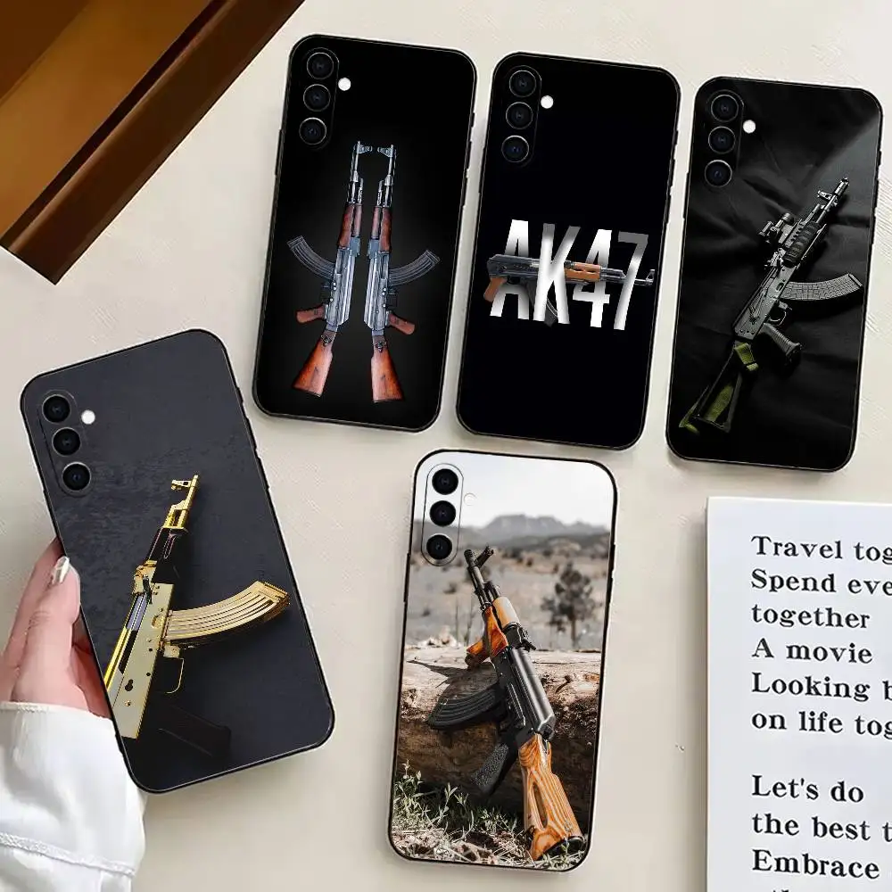

A-AK47 H-Handgun G-Gun B-BUllets Phone Case Black Silicone Soft For Samsung Galaxy A73,A72,A71,A70,A53,A52,A51