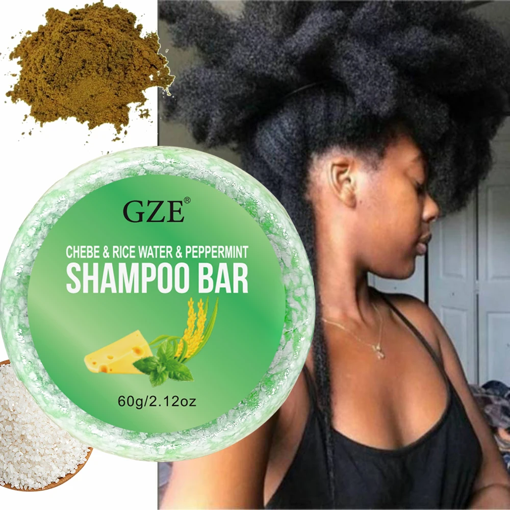 GZE Chebe & Rice Water & PEPPERMINT Shampoo Bar Soap for Hair Thickens & Strengthens - Helps Dry Curly & 4c Hair Moisturizing