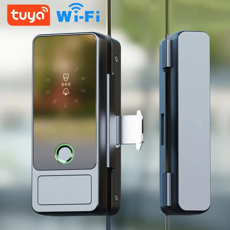 

Умный дверной замок Tuya Bluetooth, электронный цифровой замок, отпечаток пальца/пароля/IC-карта/ключ, разблокировка для офиса/двора, стеклянная дверь