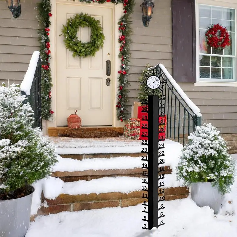 Snow Gauge Outdoor Iron Art Stake Snow Meter With Temperature Gauge Accurate Snow Measurement Tool Snow Meter Measuring Gauge