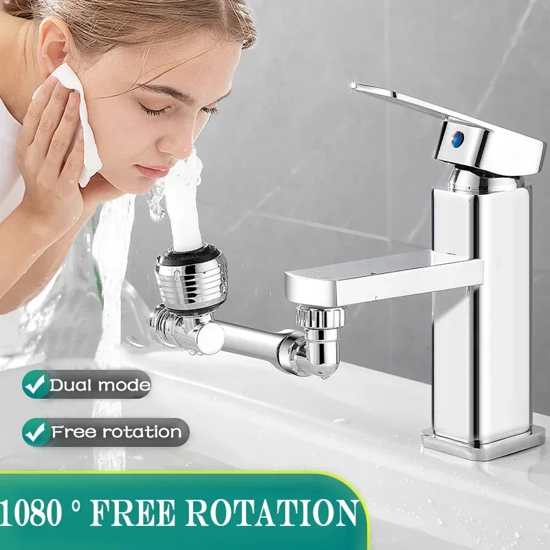 1080 °   Grifo de rotación Universal, cabezal rociador de modo Dual, lavabo, cocina, brazo de Robot, grifos de extensión, aireador, accesorio de baño