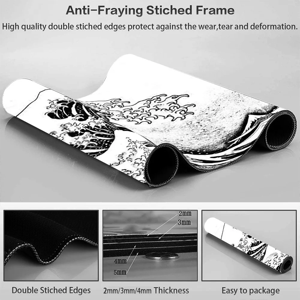 Great Wave Schreibtisch matten halterung Fuji Mauspad im japanischen Stil Mauspad schwarz weiß Tastatur matte große PC-Spieler komplett erweitertes