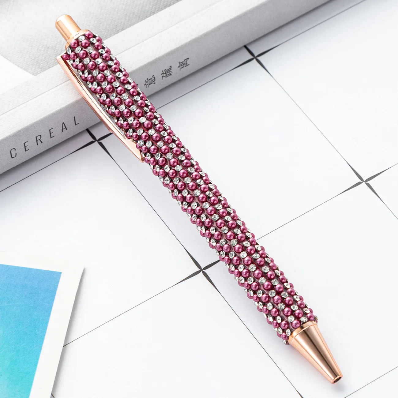 Lytwtw's-Pearl Rhinestone Ballpoint Pen Luxury Cute Wedding Rose Gold Metal Stationery School Office Supplies 1 Piece