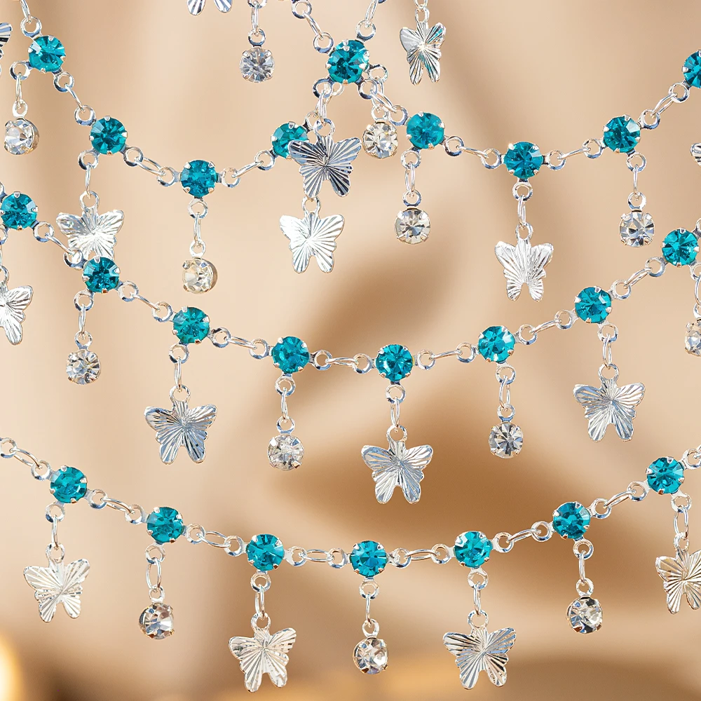 50cm 100cm Butterfly Charms Chains Blue Crystal Beaded Copper Chain For Clothing Bracelet Necklace Jewelry Making DIY Supplies