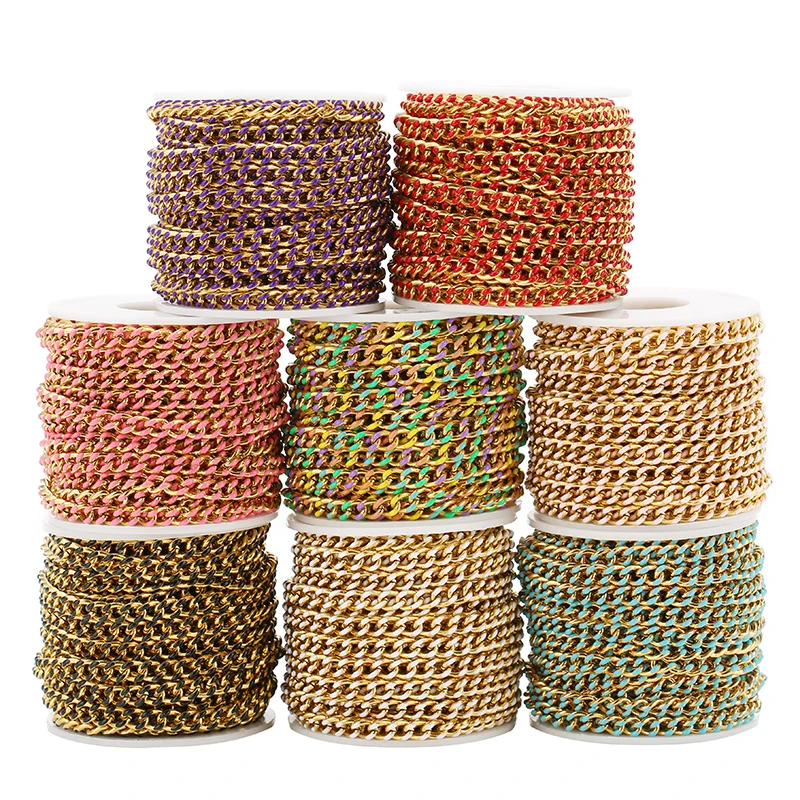1 Meter Edelstahl Vergoldete Emaillierte Panzerkette 6mm Breite Halskette Armbänder Schmuckherstellungszubehör – Detail 5