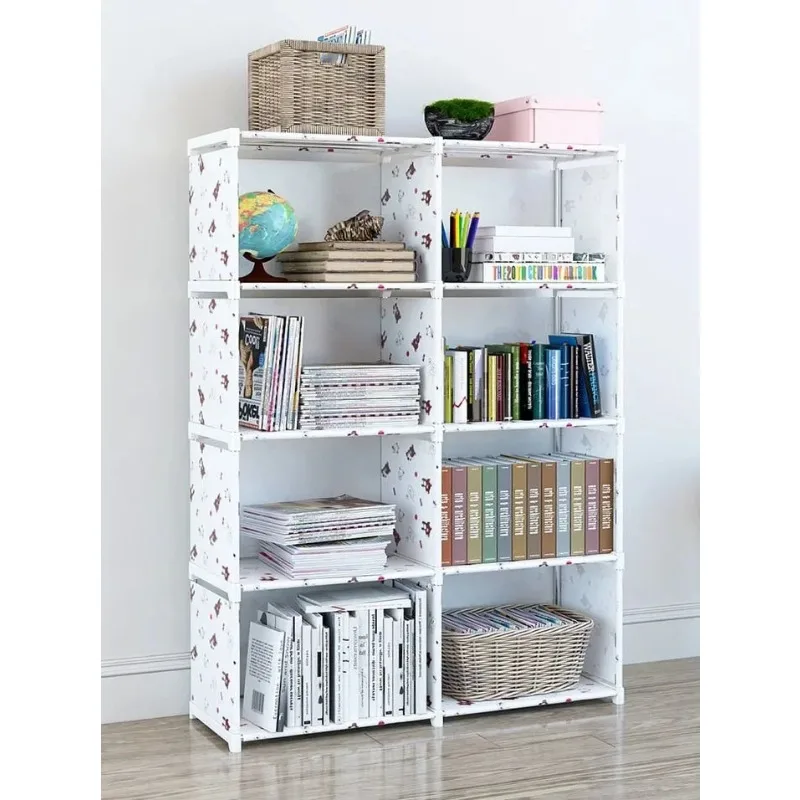 رف كتب بسيط متعدد الطبقات، خزانة كتب سهلة التجميع، حامل كتب سهل التجميع، رف عرض الكتب، منظم الكتب، رف الحطام