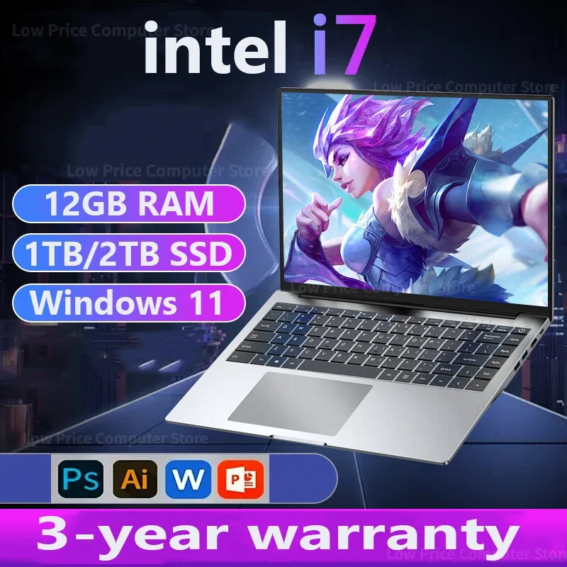 

2024 Portable i7 Windows 11 Laptop Computer PC 14.1" 1920*1080 Notebook 12GB RAM 1TB 2TB SSD Intel Core i7 7500U Gaming Laptops