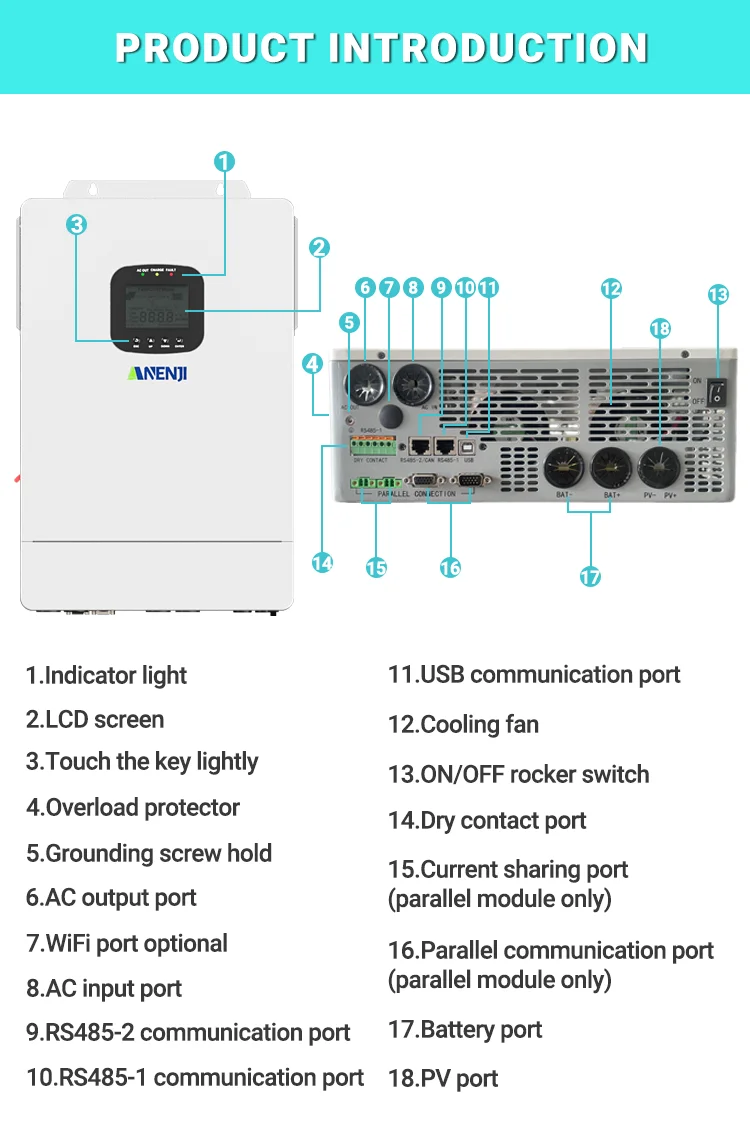 Inversor híbrido de encendido/apagado de la red, controlador de carga Solar MPPT de 80A, 3,6 kW, 48V CC a 110V/120V CA, compatible con WiFi, batería LiFePo4