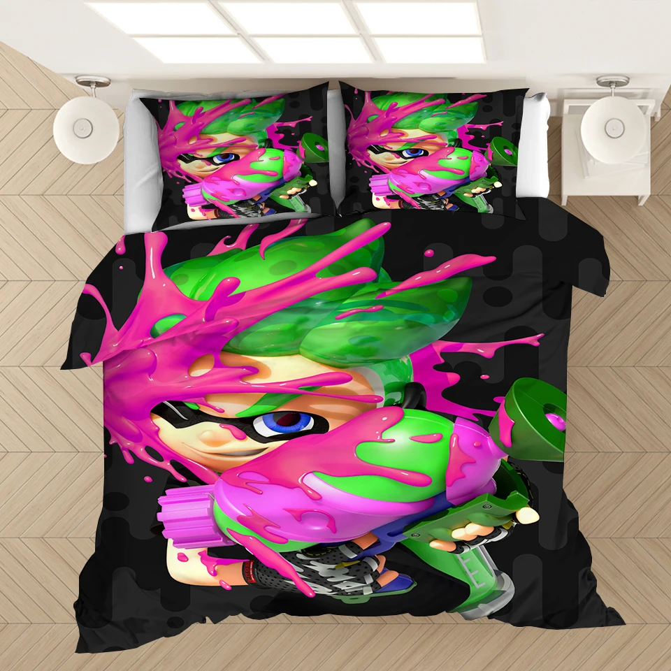 3D Printed Cartoon Game Bedding Set Kids Popular Splatoon Duvet Covers Pillowcases Comforter Bedding Set Bedclothes Bed Linen