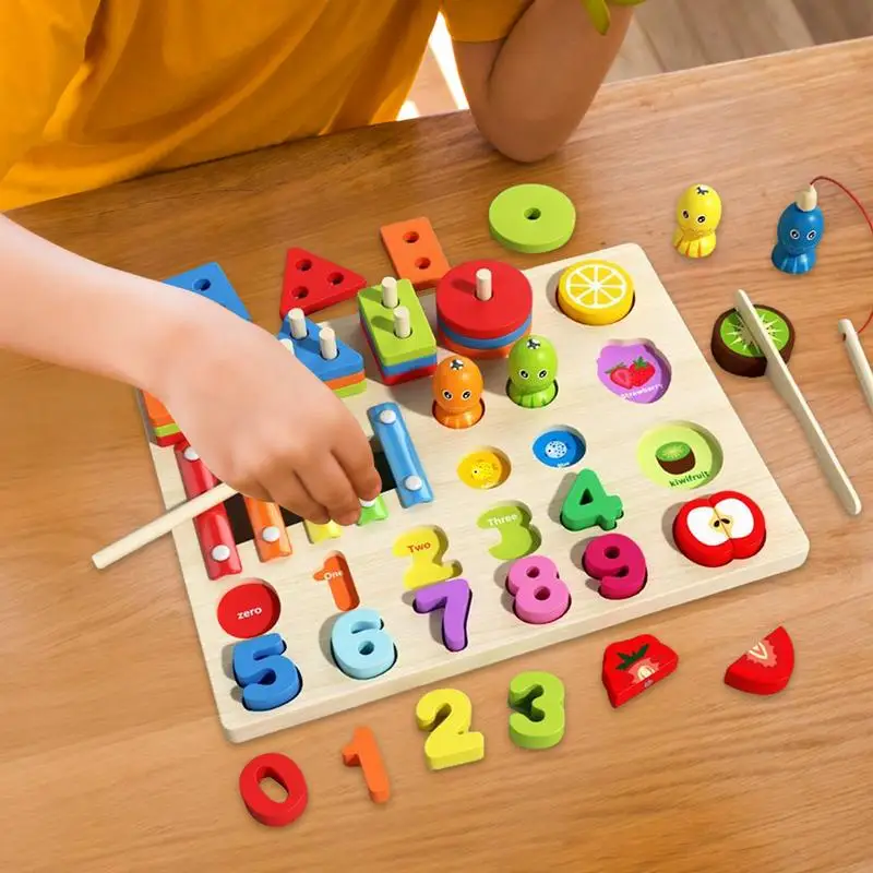Wooden Shape Learning Puzzles Shapes Sorter Board Puzzle Preschool Math Blocks Game Developmental Sensory Supplies For Young