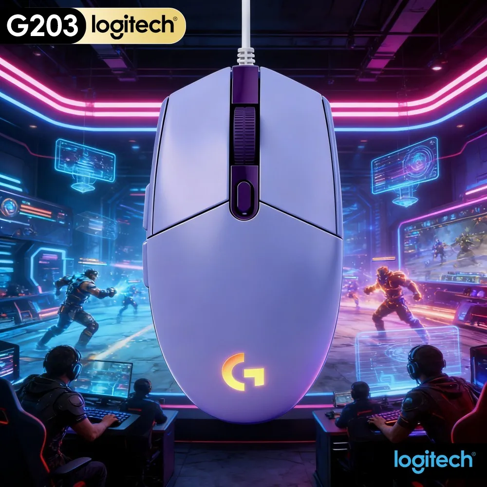 Logitech G203 Wired Gaming Mouse Striking RGB Effect Responsive Button Feedback Anti‑Slip Pads USB Laptop Desktop