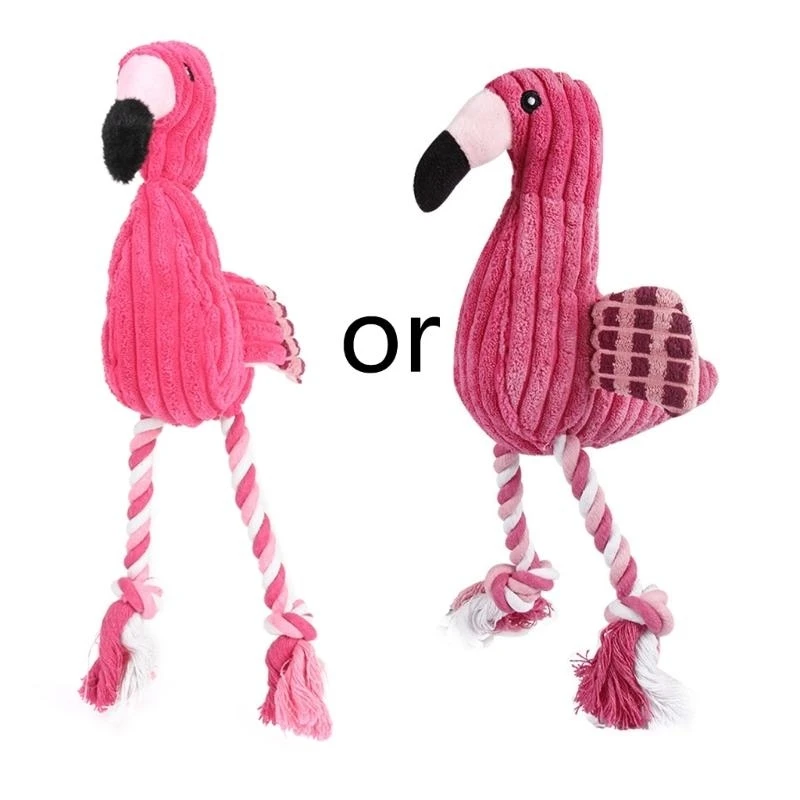 Flamingo Plush Small Large Dogs Squeak Toy Cotton Rope Resistant Puppy