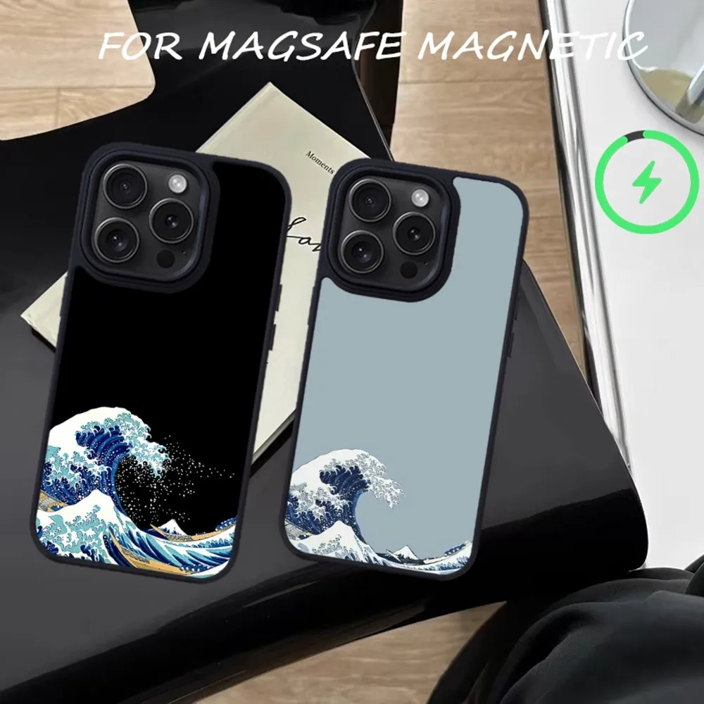 جراب هاتف كاناغاوا بموجة كبيرة ، غطاء مغناطيسي Macafe ، iPhone 15 ، 14 ، 13 ، 12 ، 11 Pro Max ، Plus