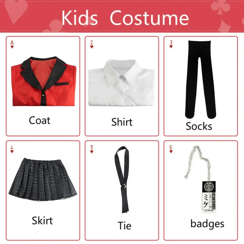 Jabami Yumeko Anime Cosplay Trajes infantis, jogo Lgarashi Sayaka, uniforme escolar para meninas, Halloween, fantasias de jogos infantis