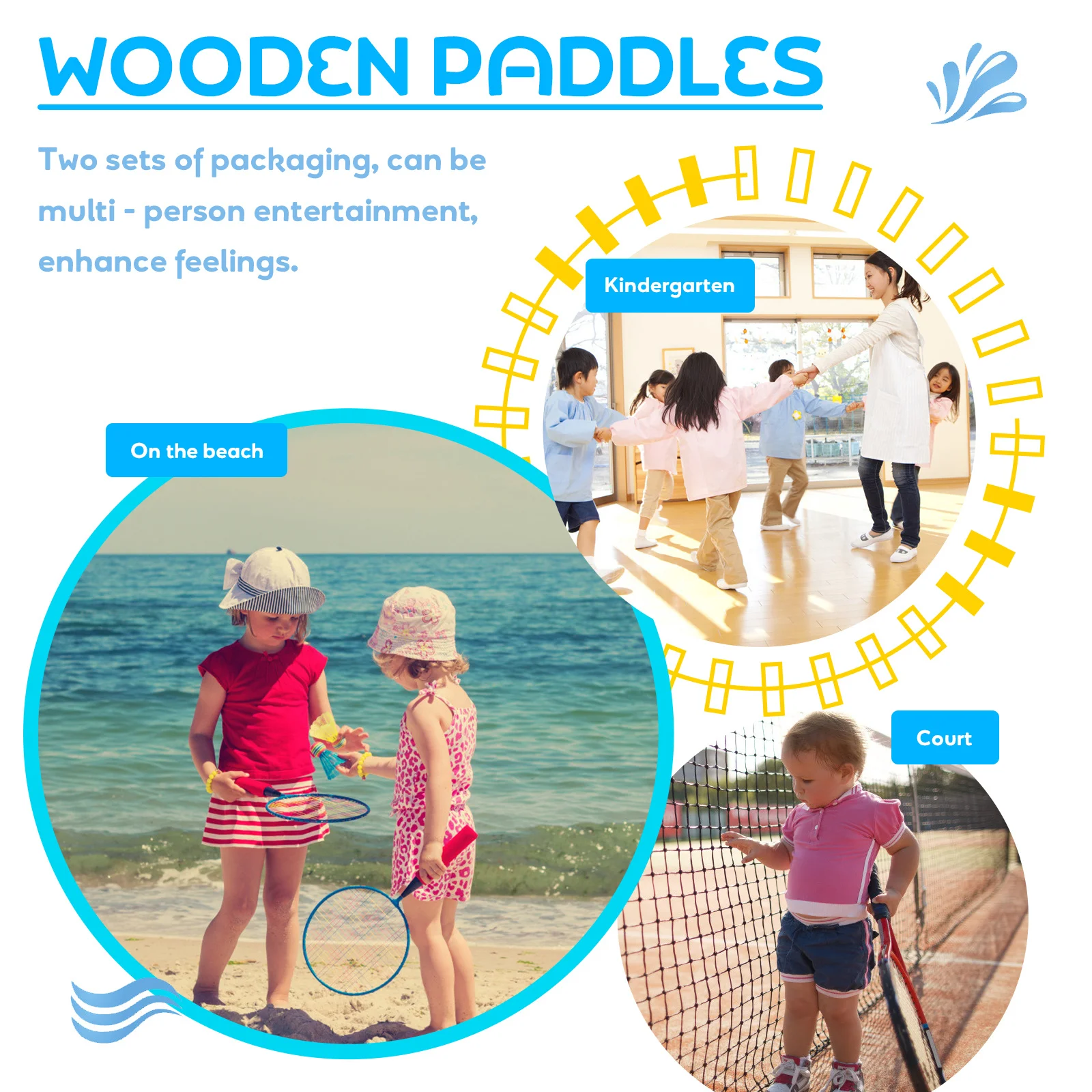 4 قطع من مجاديف الكرة الخشبية، بني فاتح، سطح كبير، خشب متين لجميع الأعمار، مضارب الشاطئ الخارجية، خفافيش تنس الطاولة