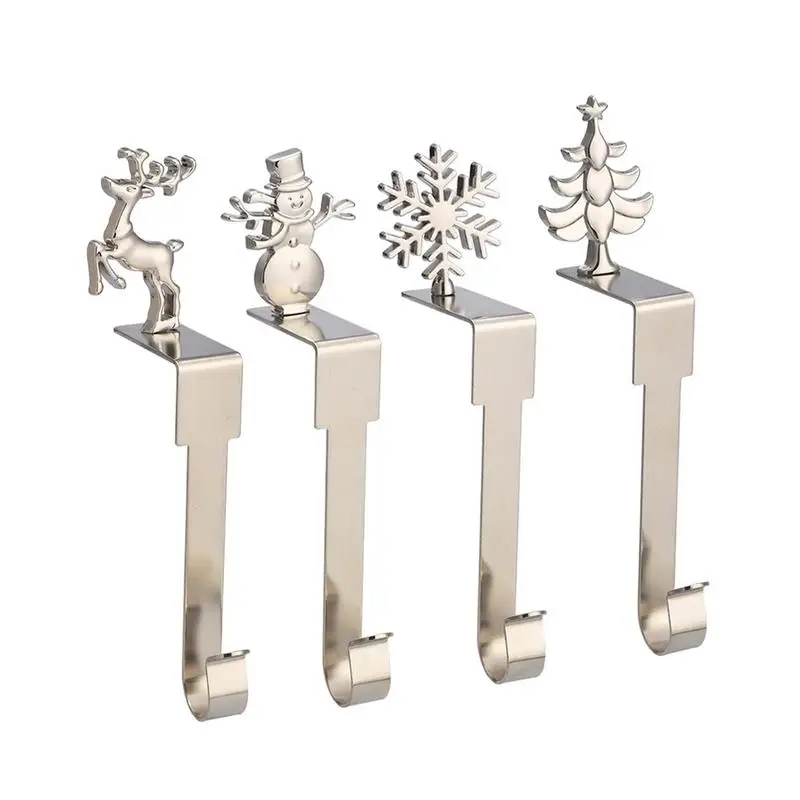 1pcs Snowflake Stocking Holder metal Snowflake Xmas Tree Elk Snowman Topper Hangers for Christmas Xmas Fireplace