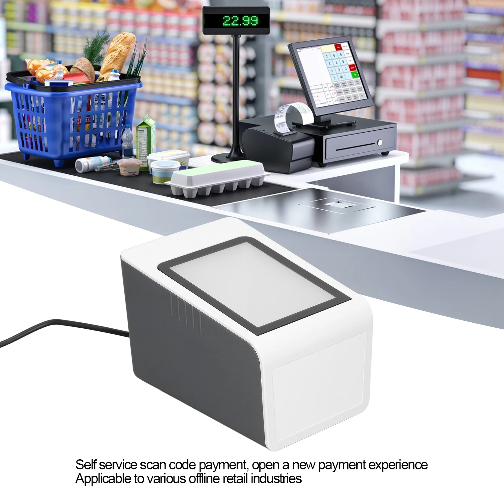 ماسح الباركود سطح المكتب ماسح الباركود يطالب الصوت الهوية التلقائية الأيدي USB السلكية قارئ QR لآلة نقاط البيع للكمبيوتر