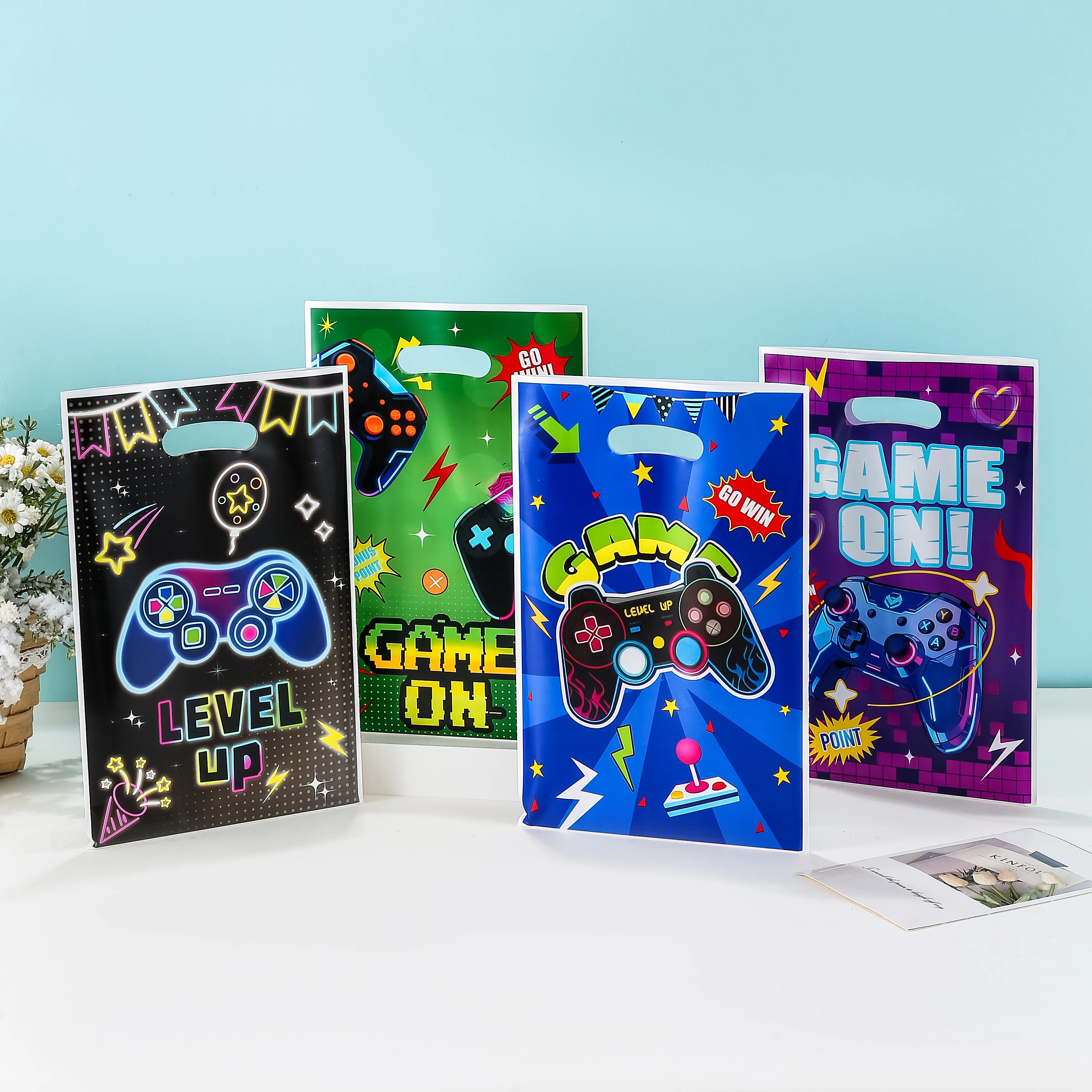 10/25/50 PCS Video Game Console Gift Bags, Gaming Party Favor Bags, Plastic Wrapped Tote Bags, Birthday Party Decorations