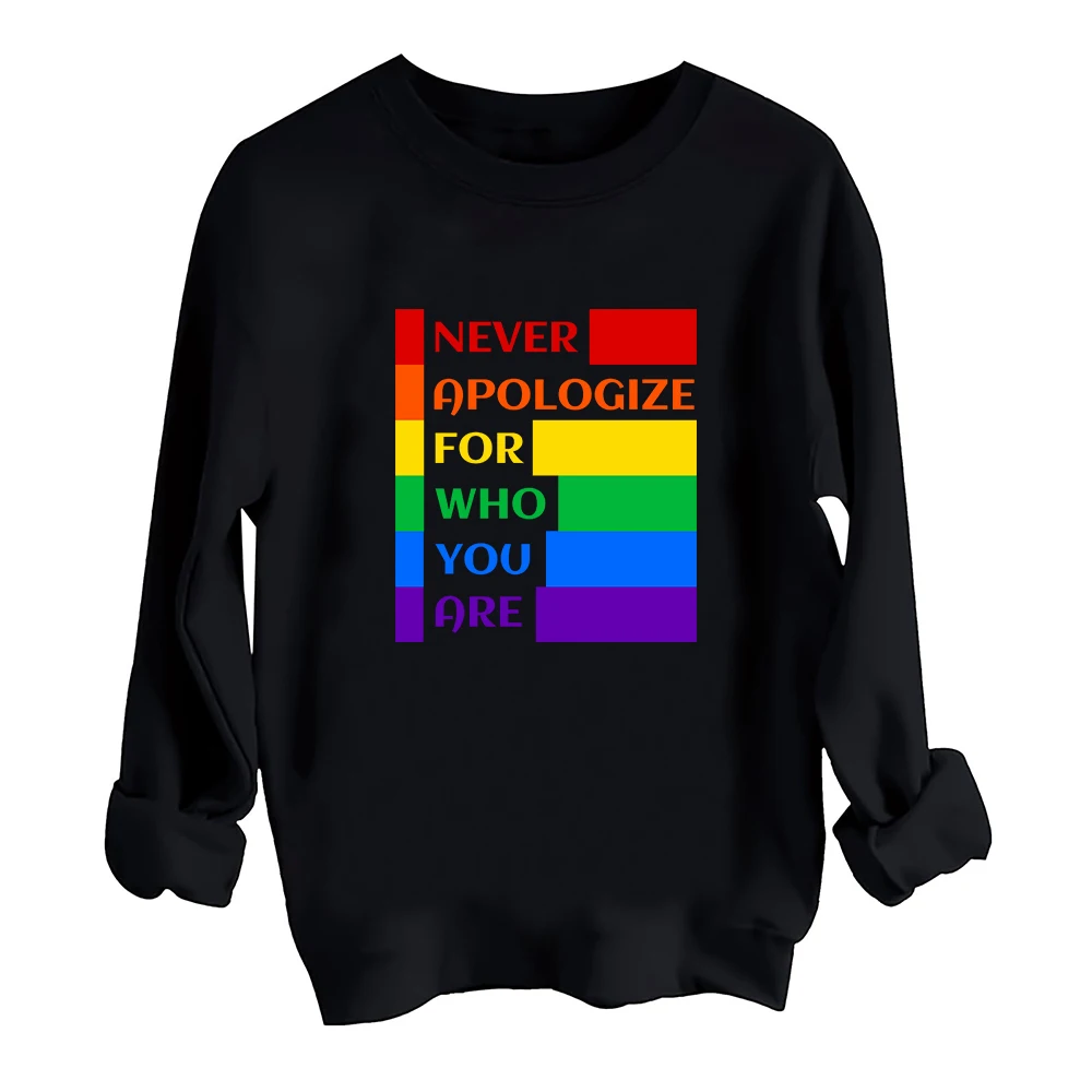 

LGBT Never Apologize For Who You Are Sweatshirt Harajuku Round Neck Long Sleeve Oversized Hoodie Pride Month