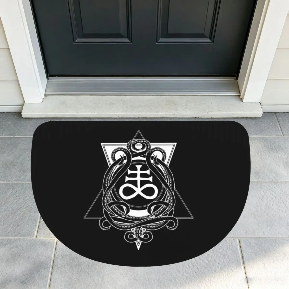Satanic Cross Leviathan's Cross And Tentacles Flannel Half Round Doormat Non Slip Bathroom Mat Absorbent Floor Carpet for Home