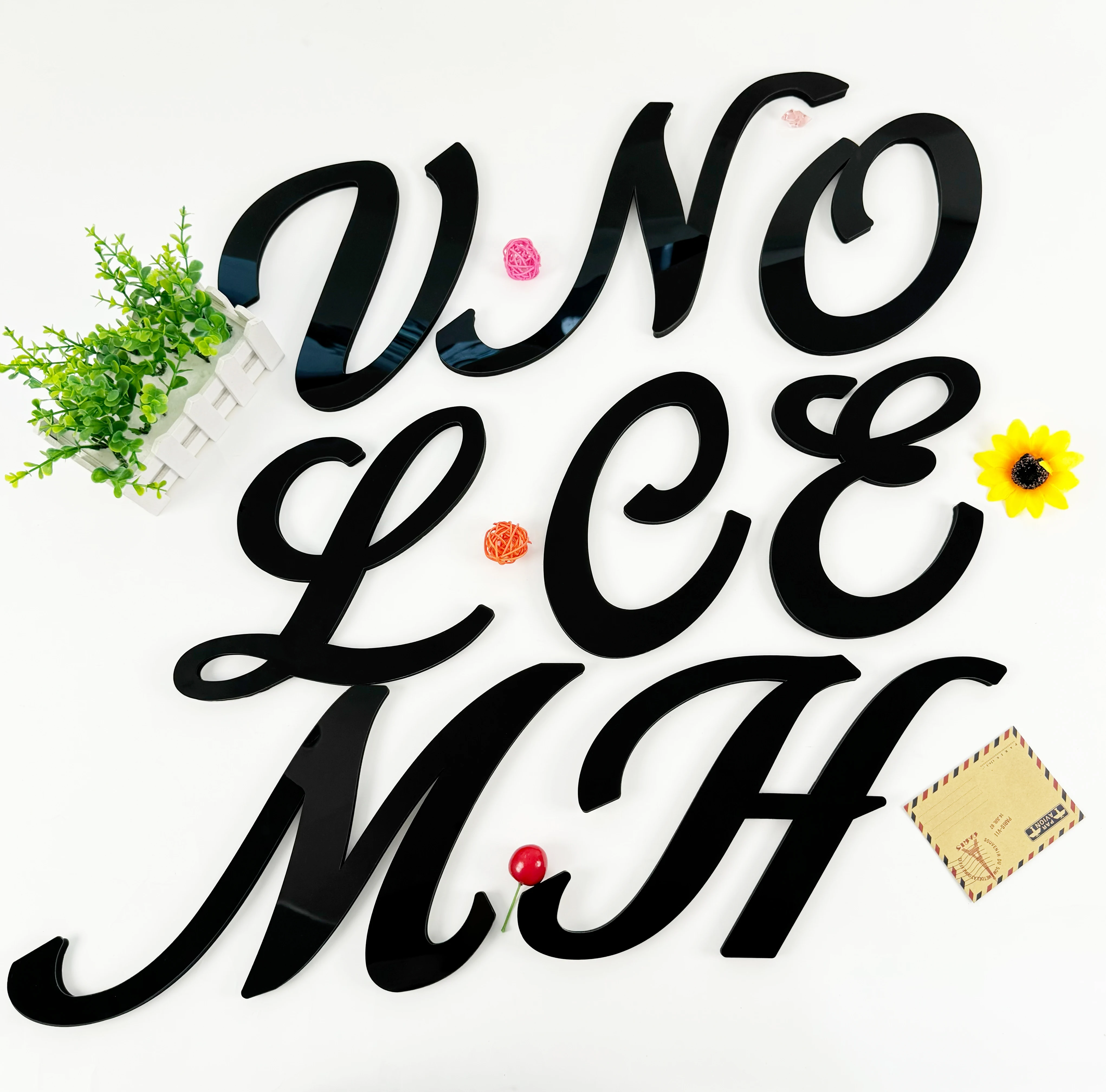 حجم كبير 20 سنتيمتر أسود ثلاثية الأبعاد الاكريليك مرآة سطح الخط الفني الإنجليزية رسائل ملصقات جدار ديكور المنزل الأبجدية الفن صور مطبوعة للحوائط #1