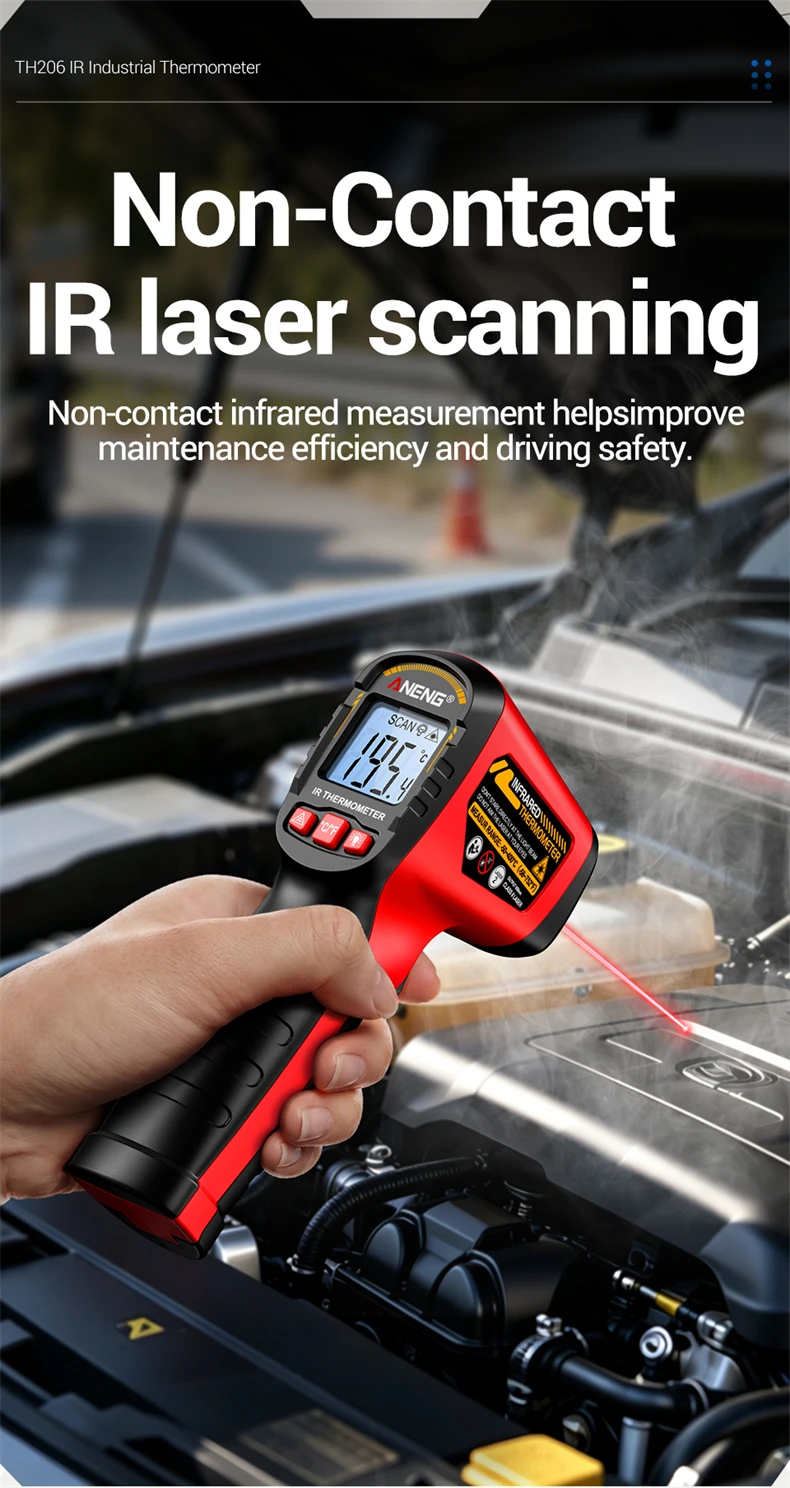 ANENG TH206 Infrarot-Thermometer ‑50 ℃ ‑400 ℃ 12:1 D:S-Verhältnis Laser-Zielung ℃ / ℉ Berührungsloser Temperaturmesser mit Datenhaltefunktion und Hintergrundbeleuchtung – Detail 4