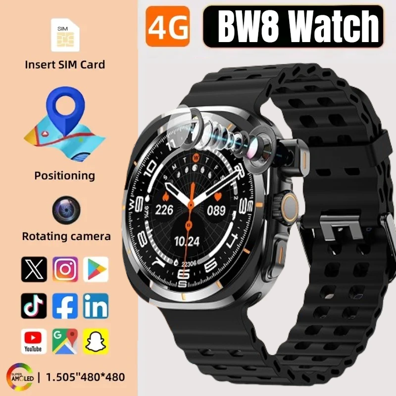 

Смарт-часы BW8 2025 года с экраном 4G Android, 1,51 дюйма, аккумулятор 400 мАч, Google Play, доступ, шагомер, трекер сна, поддержка SIM-карты