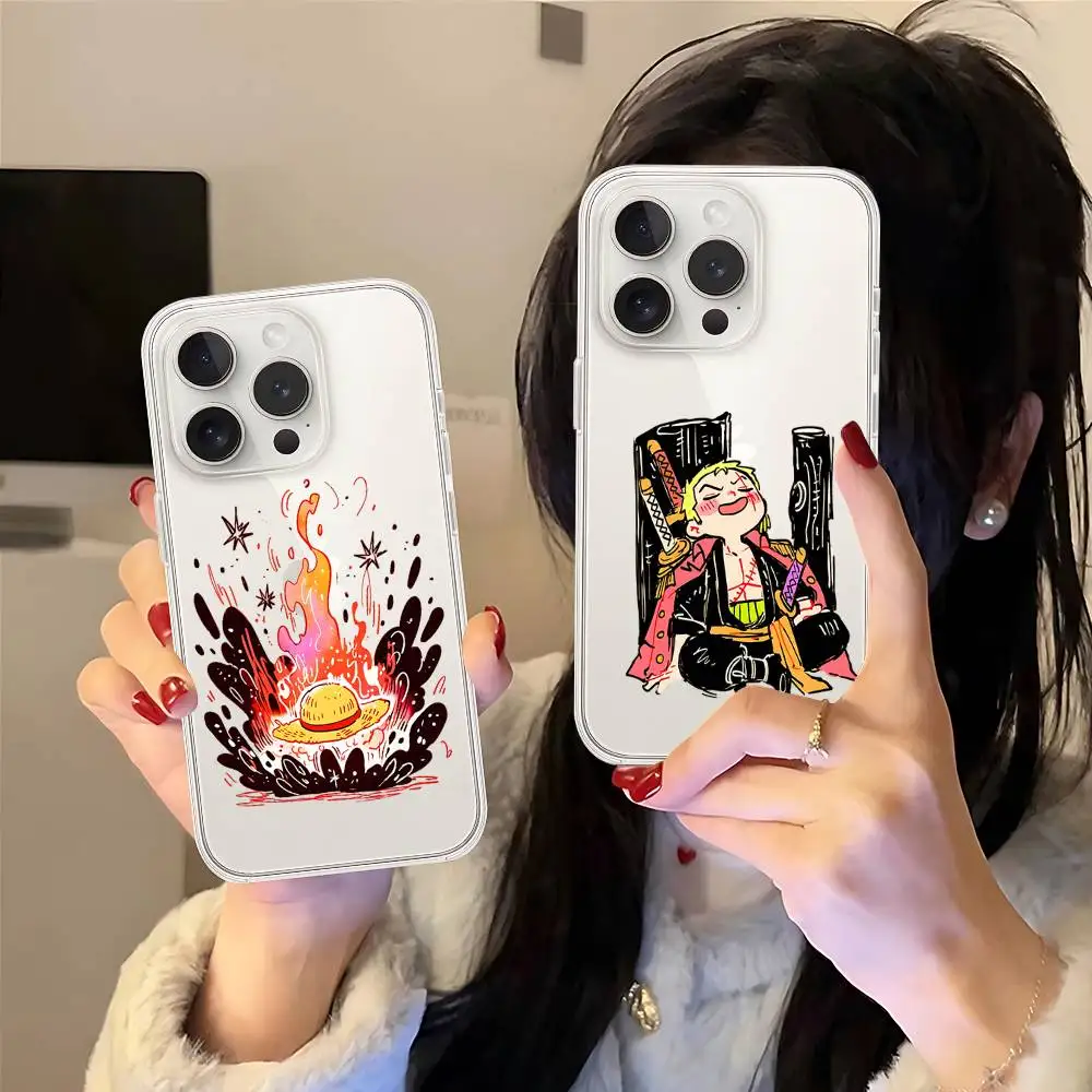 Anie Cute O-one Piece-s Phone Case For IPhone 17 16 15 14 Plus 13 12 11 Pro Max Phone Back Cover Transparent Shockproof Cover