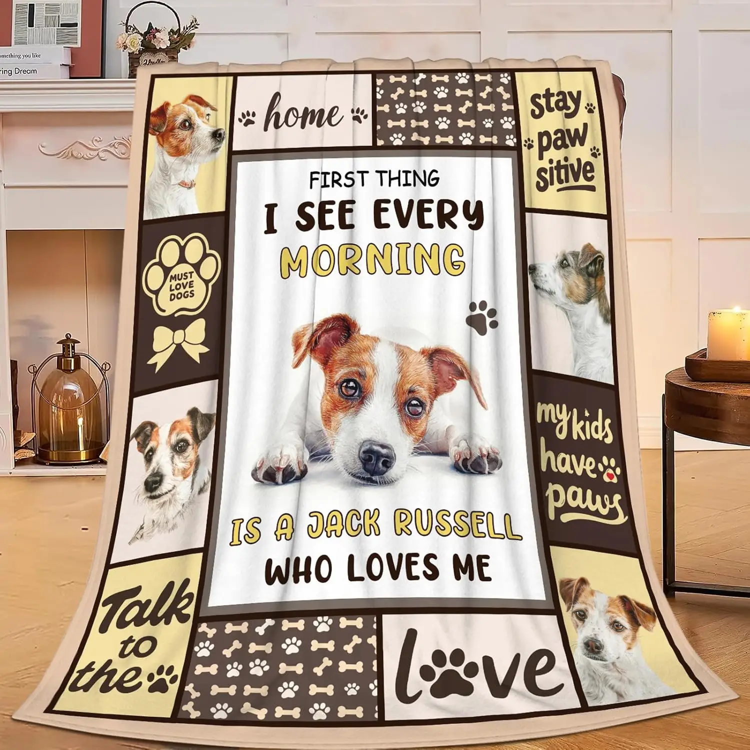 Cute Dog Lover Throw Blanket Flannel Pet Gift Home Decor Keepsake Jack Russell Puppy Nursery Art Cozy Warm Throw