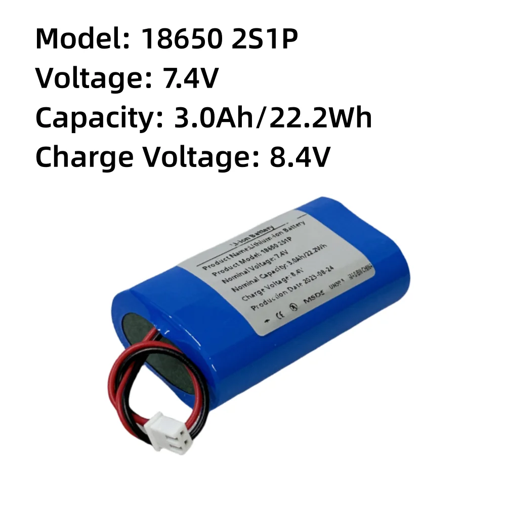 7.4V 3000mAh 18650 2S1P  Lithium Ion Battery Pack XH2.54-2P Plug，Great for Projectors, Speakers, Wireless Monitoring