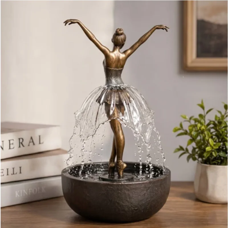 Ballet Dancer Tabletop Water Fountain, Retro Bronze Indoor Desktop Water Feature, Relaxing Water Sound, Home Office Decor Orname