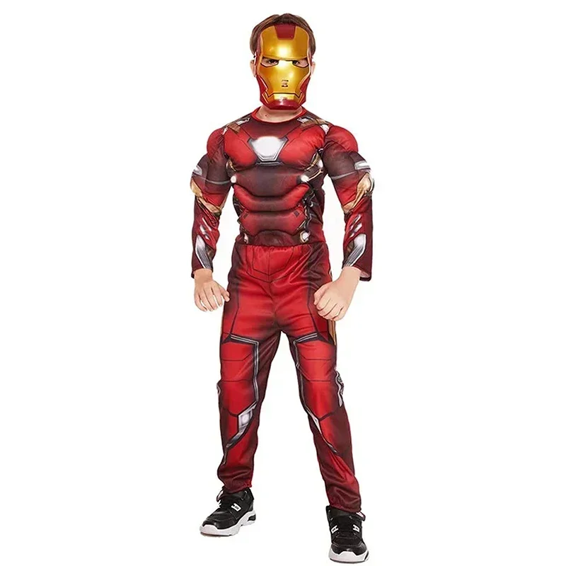 Disfraz de superhéroe de Iron Man para niños, mono de Cosplay de Los Vengadores, con guantes de felpa, para Halloween