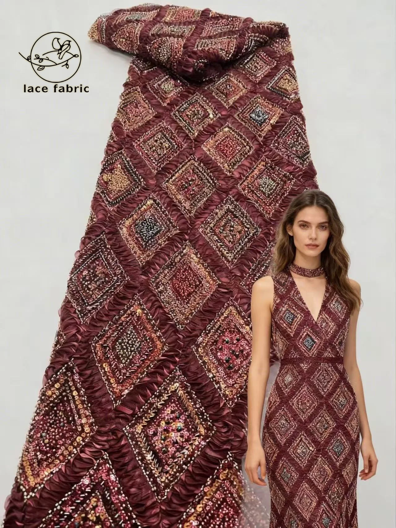 

Nigerian Luxury Sequins Velvet 3D Lace Fabric 2026 High Quality Beads African Lace Fabric French For Women Wedding Party Dresses